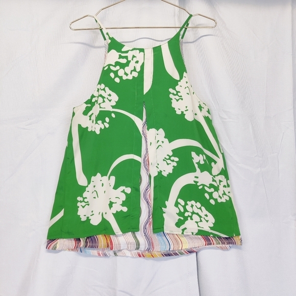 Anthropologie Green and Cream Floral Print Tank Top - Picture 4 of 12